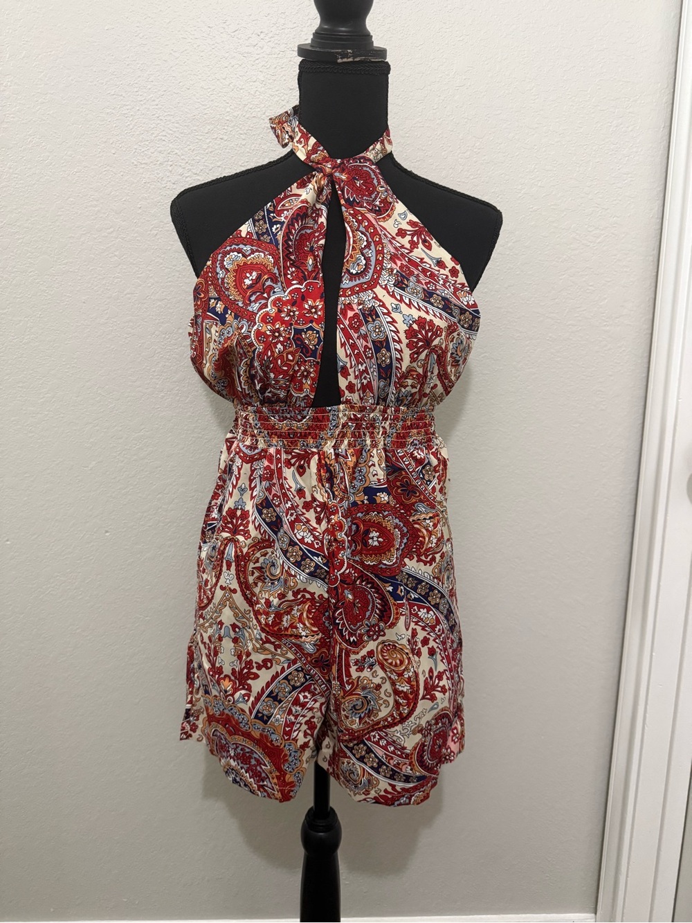 Boho Halter Paisley Red Multi Romper